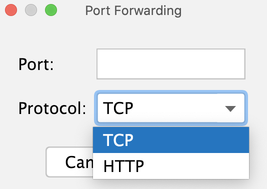 the Port Forwarding dialog the Port Forwarding dialog