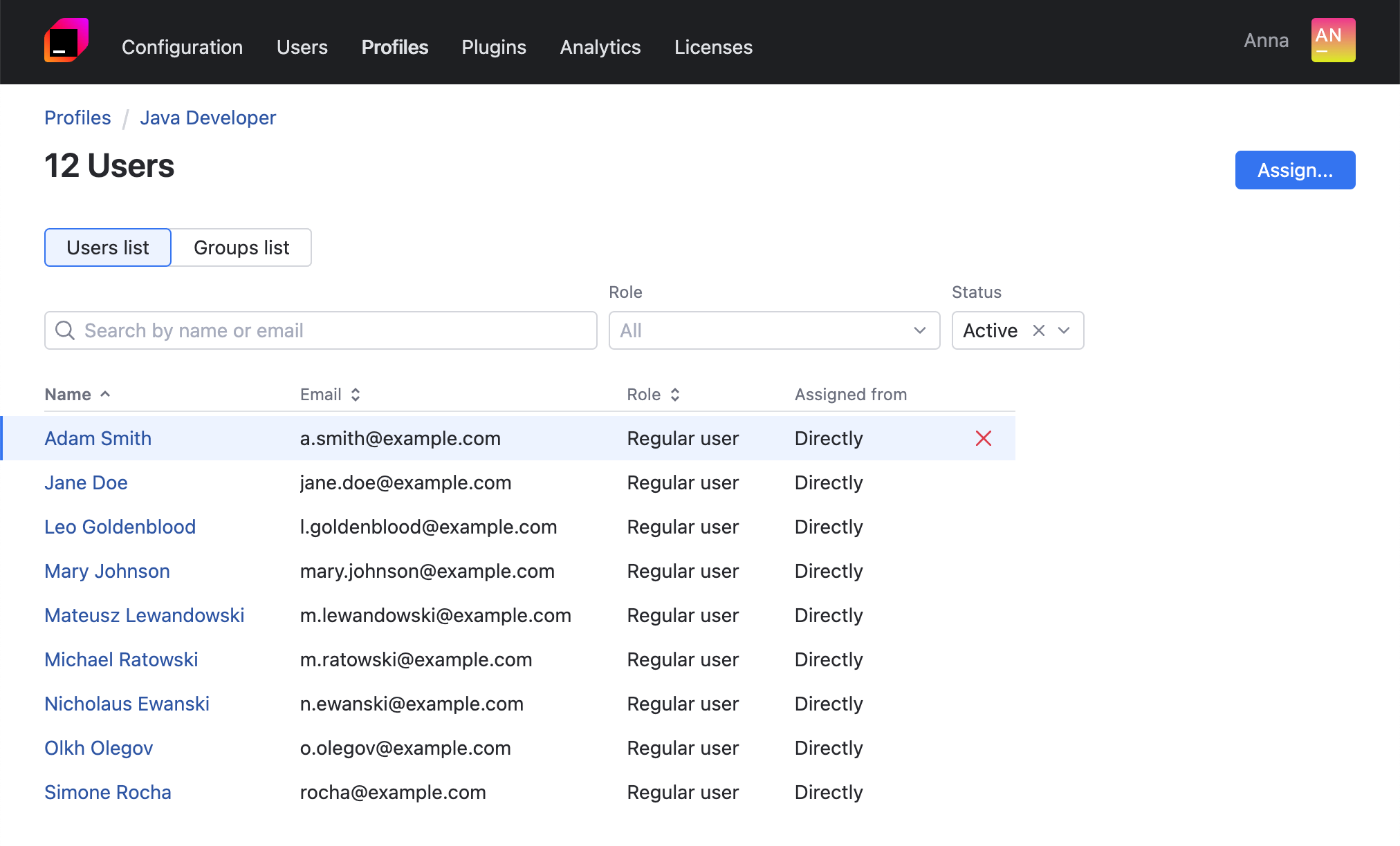 View the list of profile users View the list of profile users