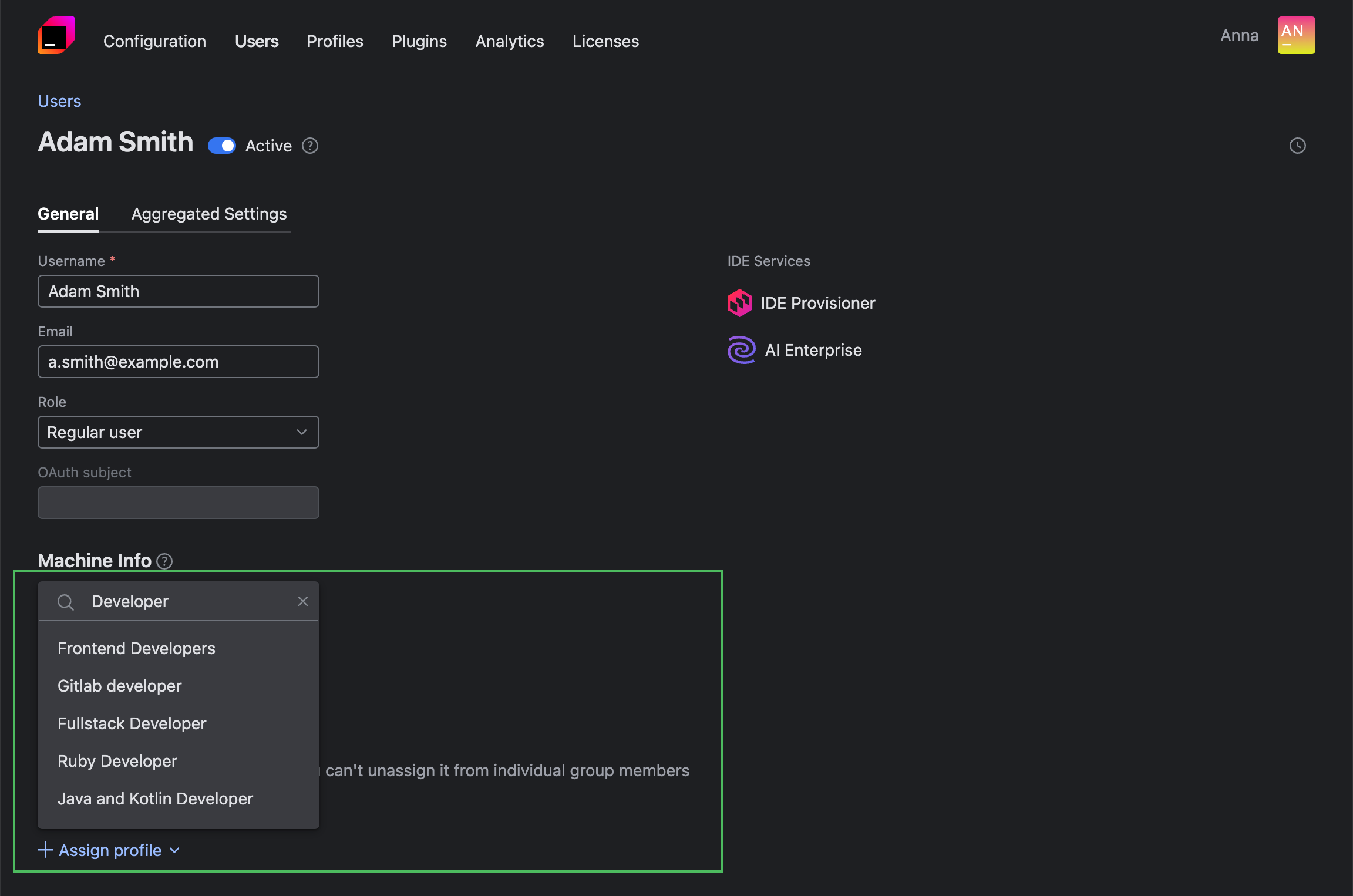 Assign profiles | IDE Services Documentation