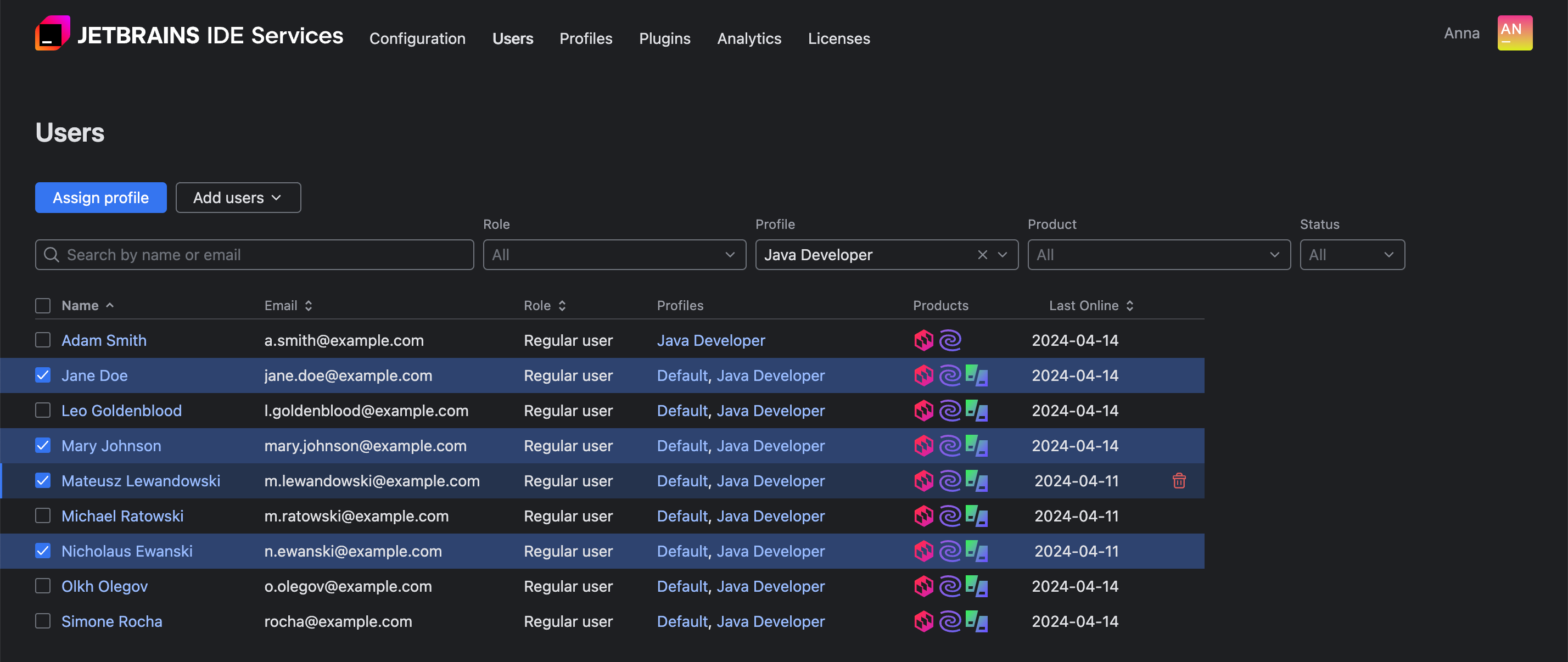Assign profiles | IDE Services Documentation