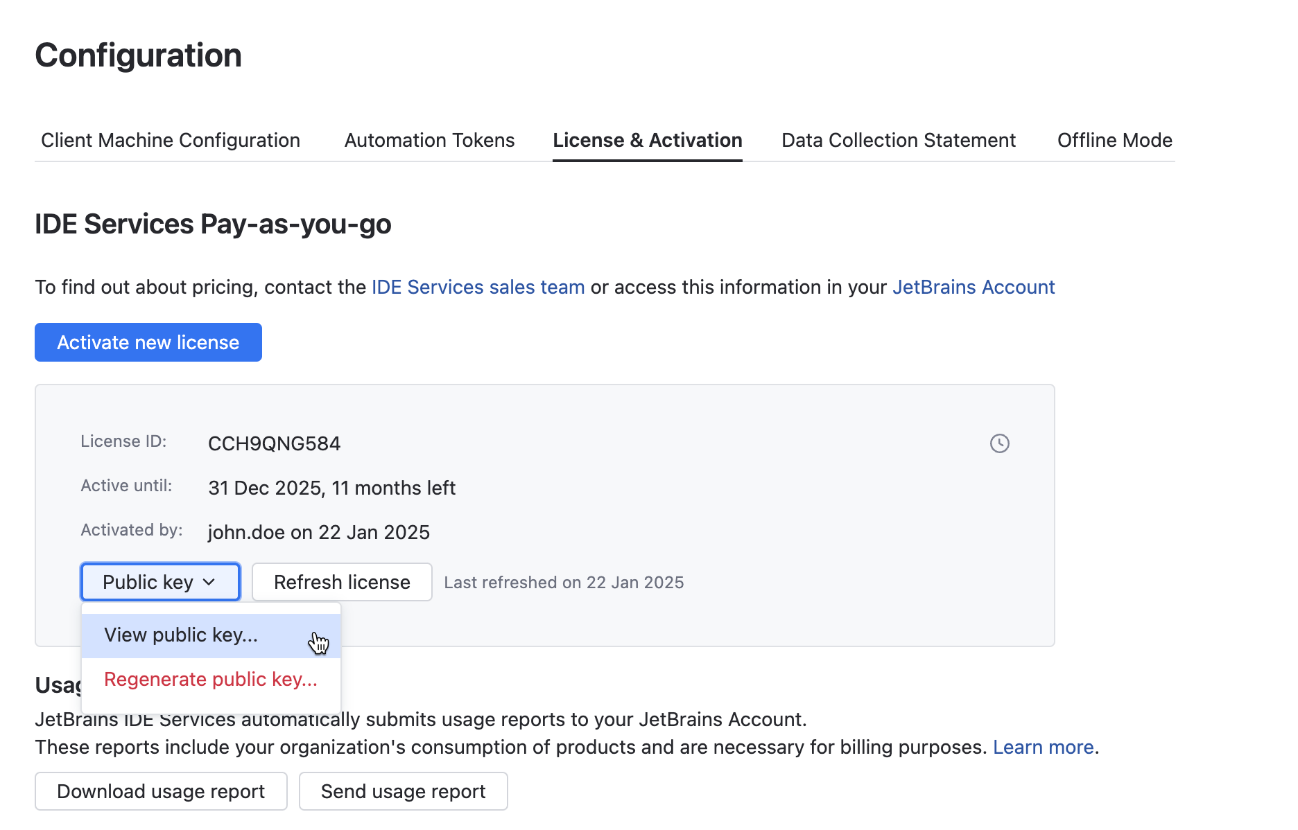 Viewing the server public key Viewing the server public key