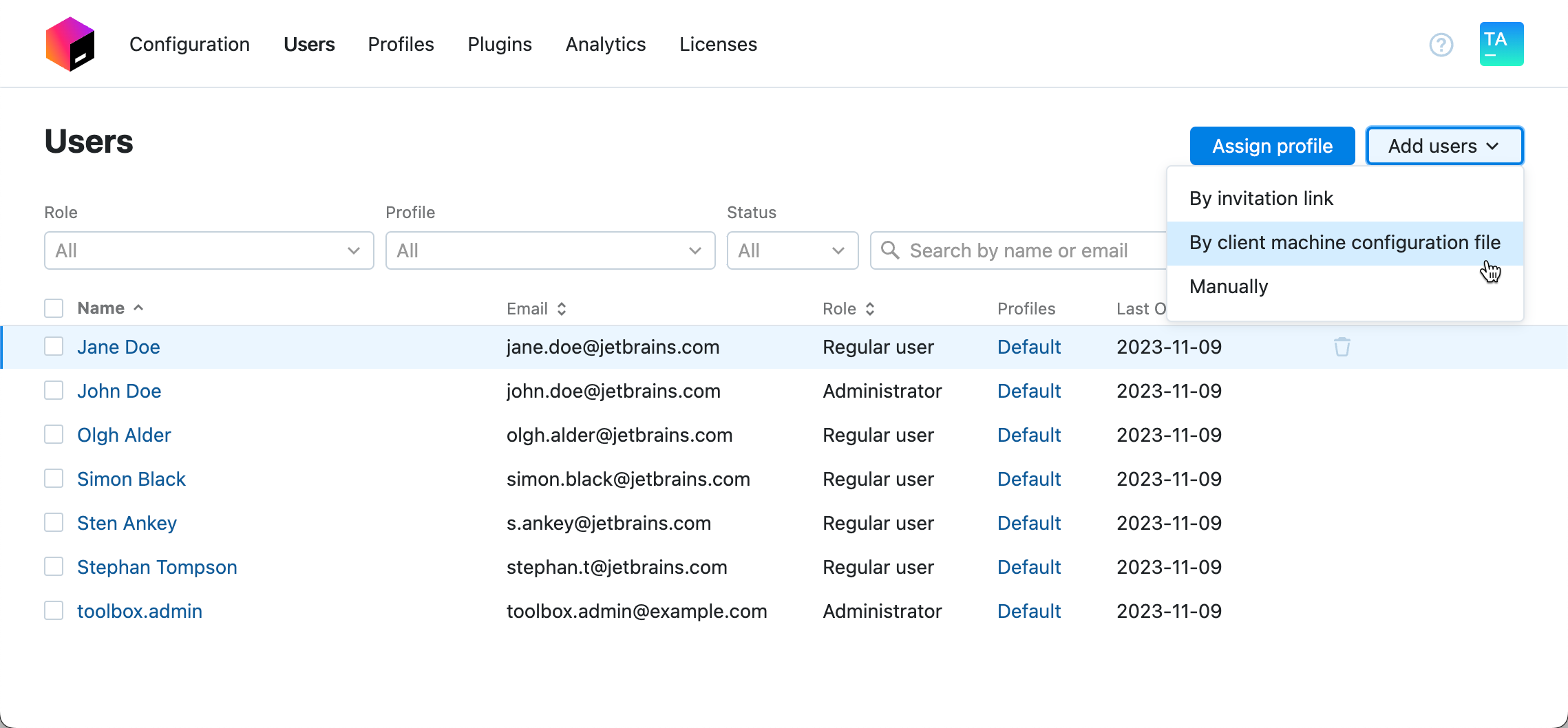 Add users via a client machine configuration file