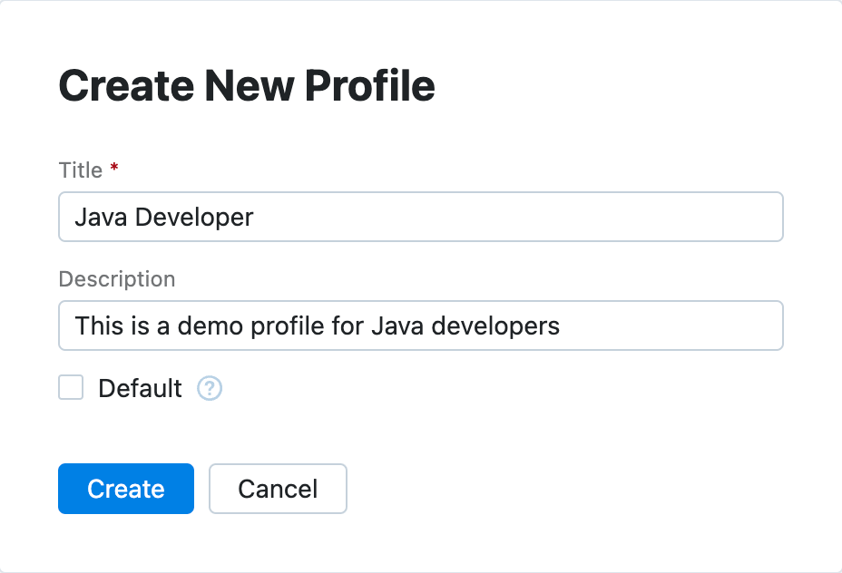 The Create New Profile dialog