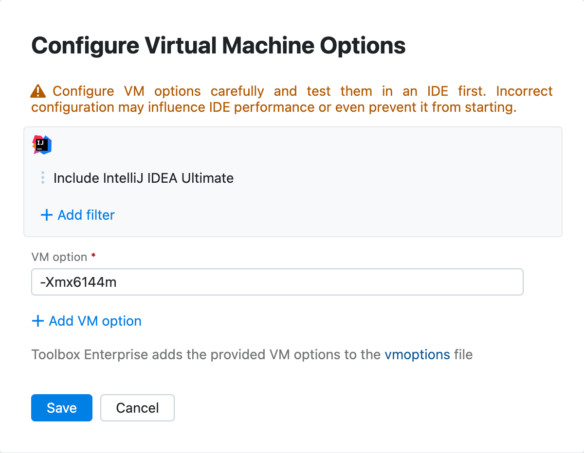 Specify VM Options