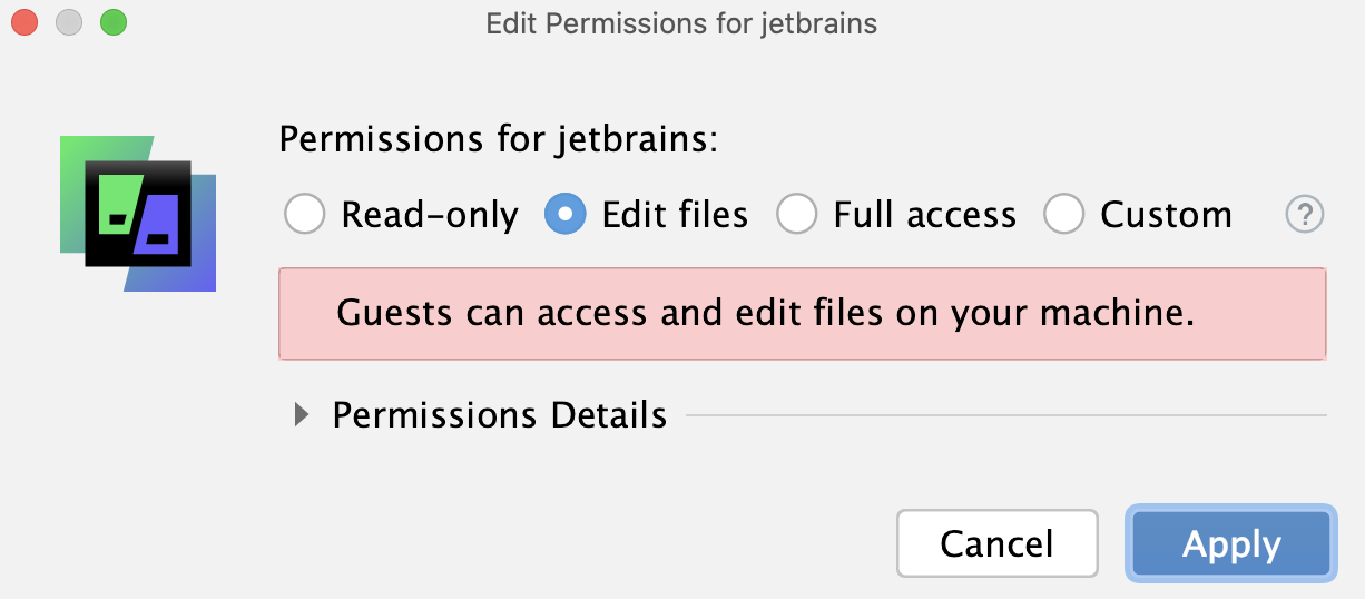 Permissions dialog