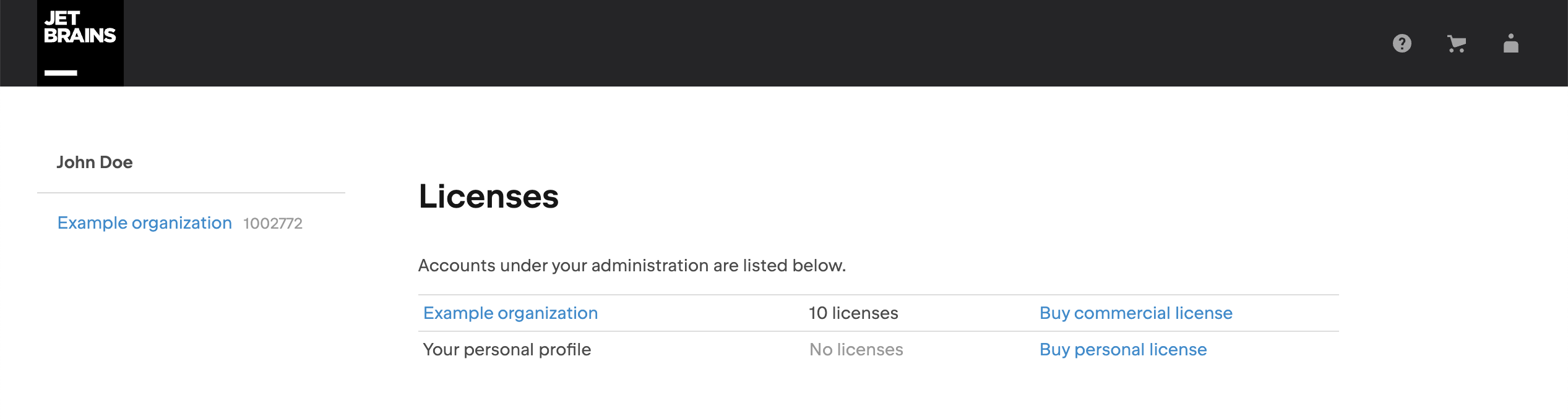 the Licenses page