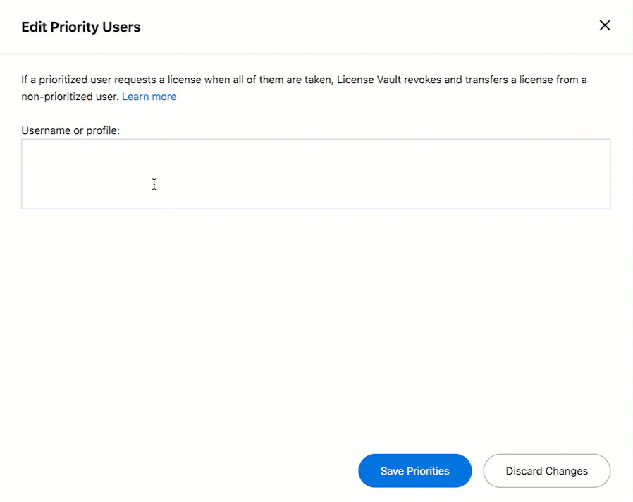 Entering user or profile names when editing priorities