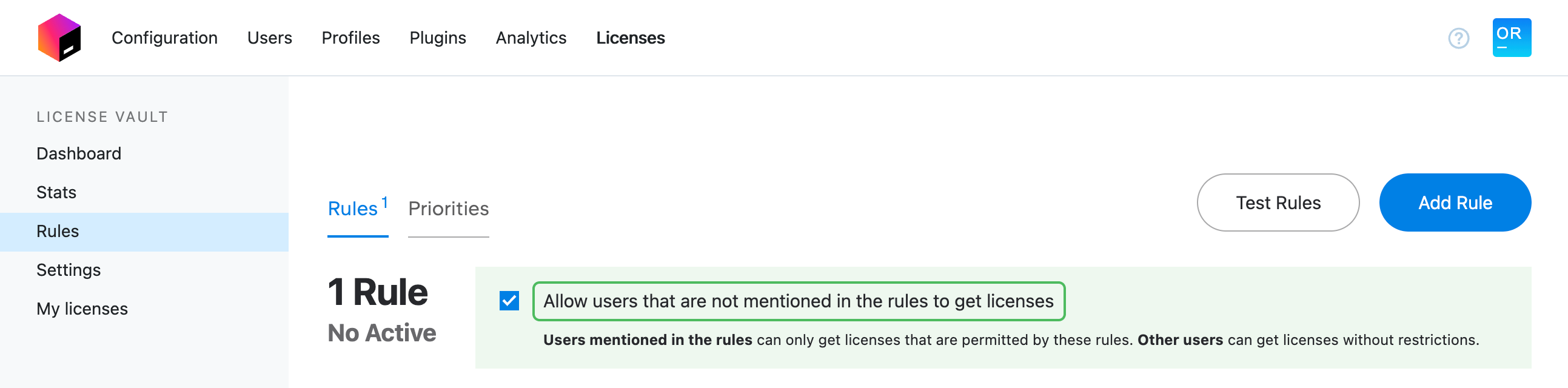 The global access checkbox on the 'Rules' tab