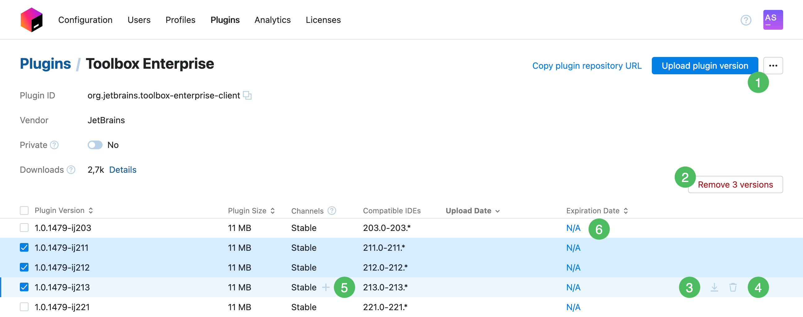 Manage plugin versions