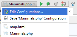 Choosing PhpStorm run/debug configurations
