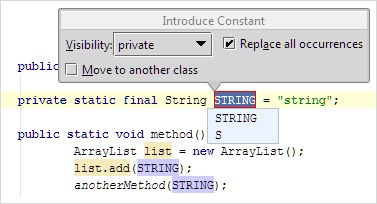 IntroduceConstant Java InPlace SpecifySettings