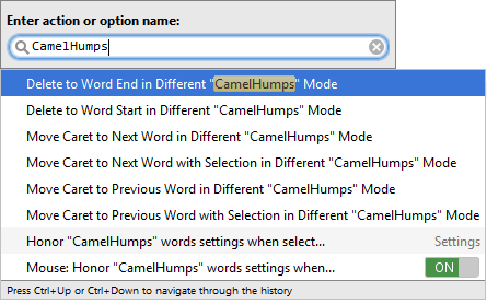 Alternative actions for CamelHump navigation