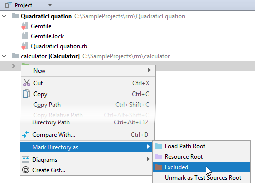 rm mark directory project tool window