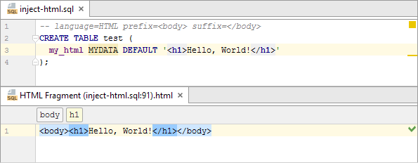 sql inject html prefix and suffix