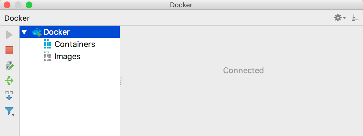 The Docker tool window, connected to Docker