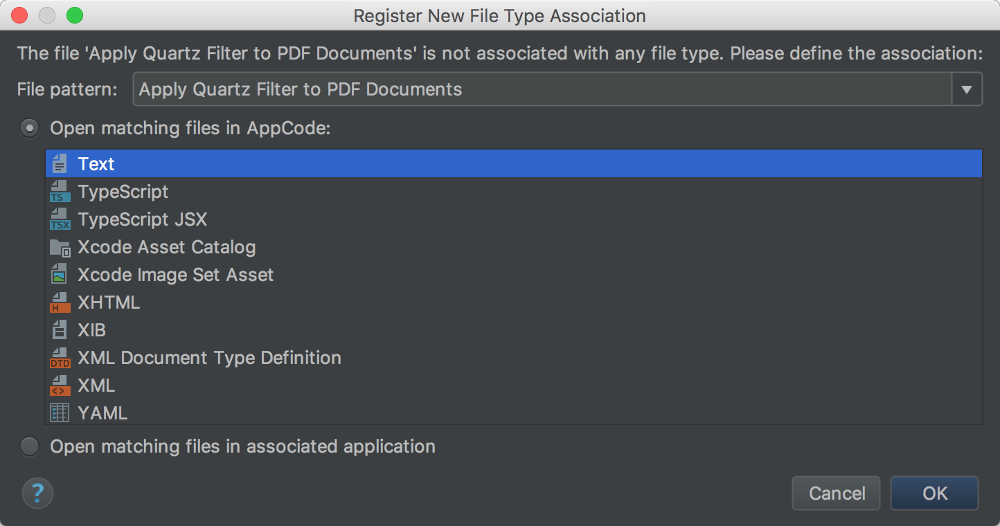 Register New File Type dialog box