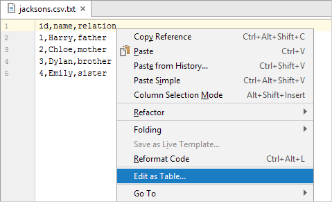 edit as table