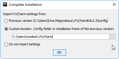 py complete installation dialog