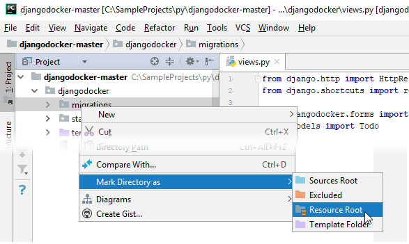 py mark directory project tool window