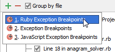 rm create exception breakpoint