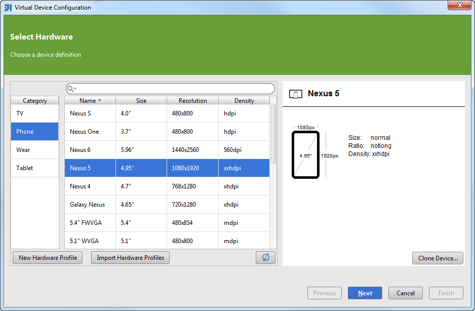 Android AVD manager step1