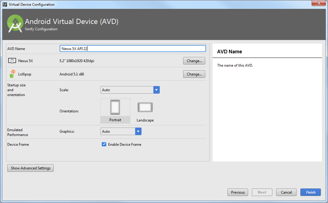 Android AVD manager step3