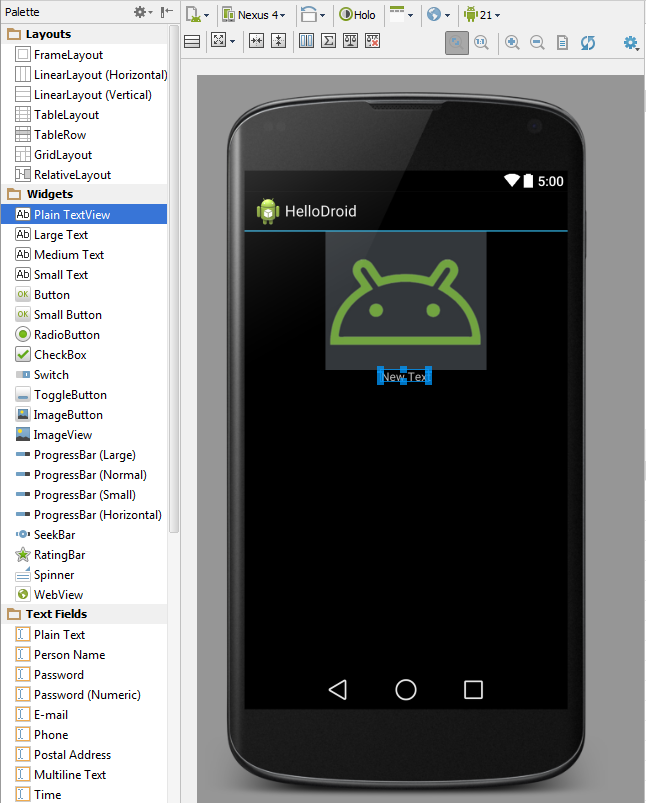 Android ui designer add textview