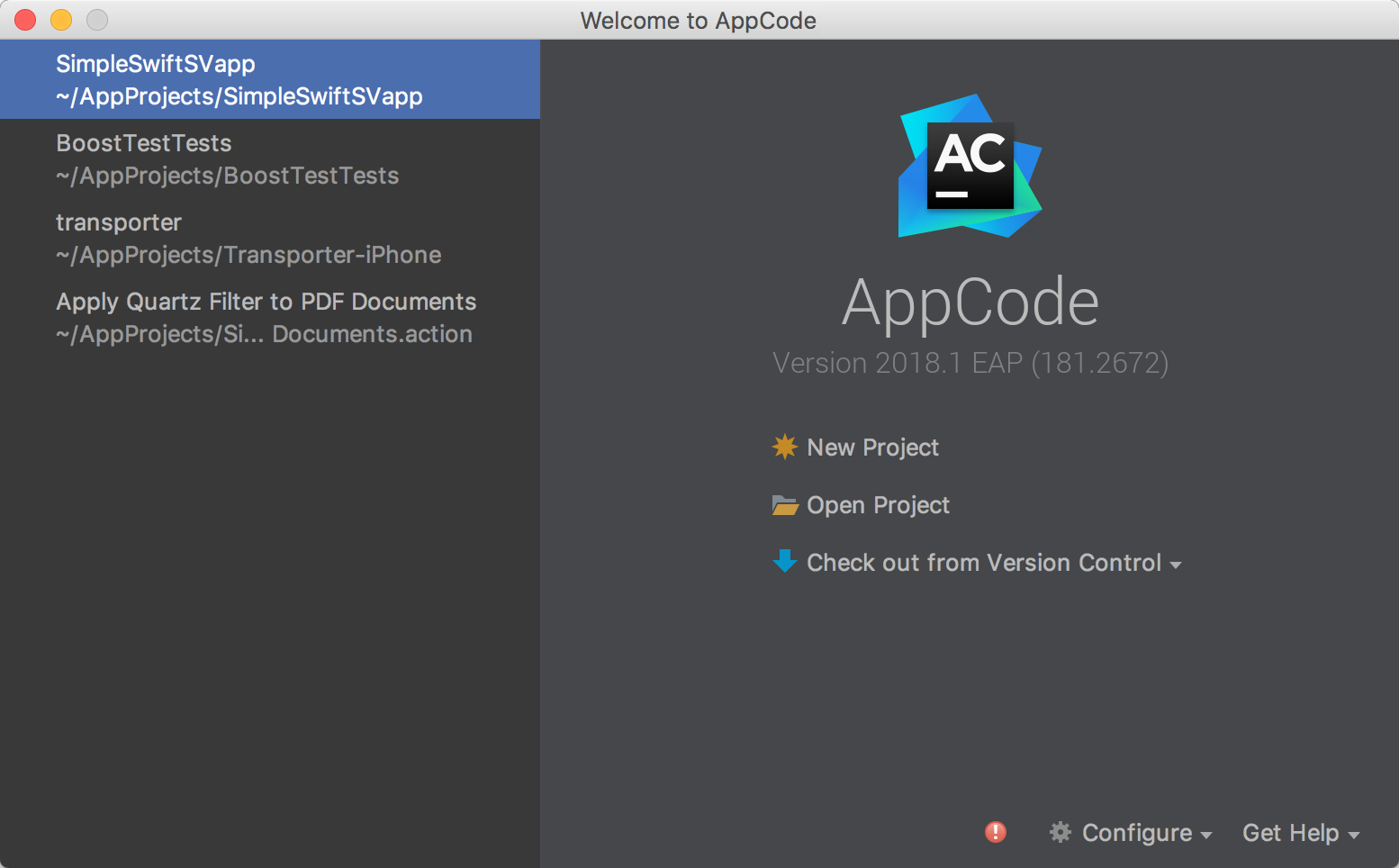 AppCodeWelcomeScreen