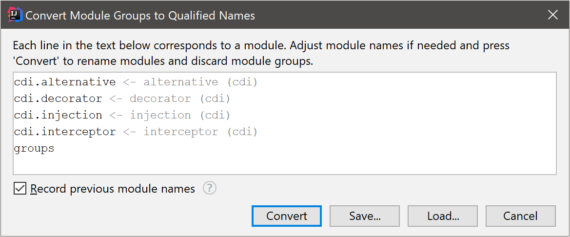 Convert Module Groups to Qualified Names dialog