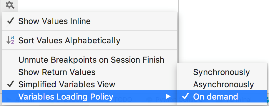 Select the variables loading policy
