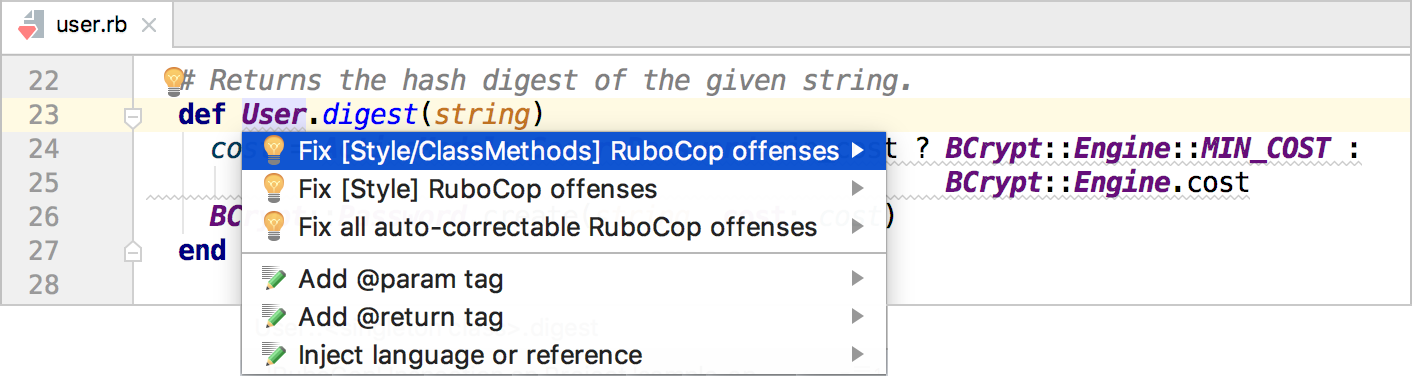 rubocop editor fix offenses