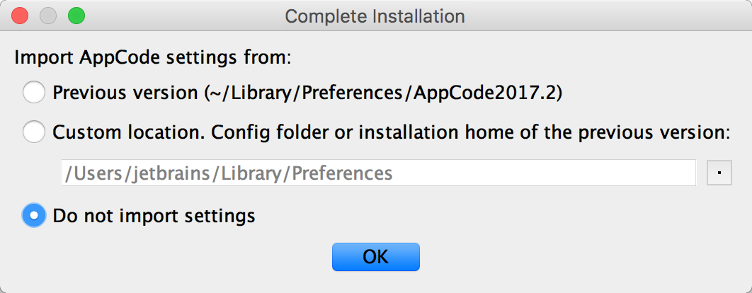 ac complete installation dialog