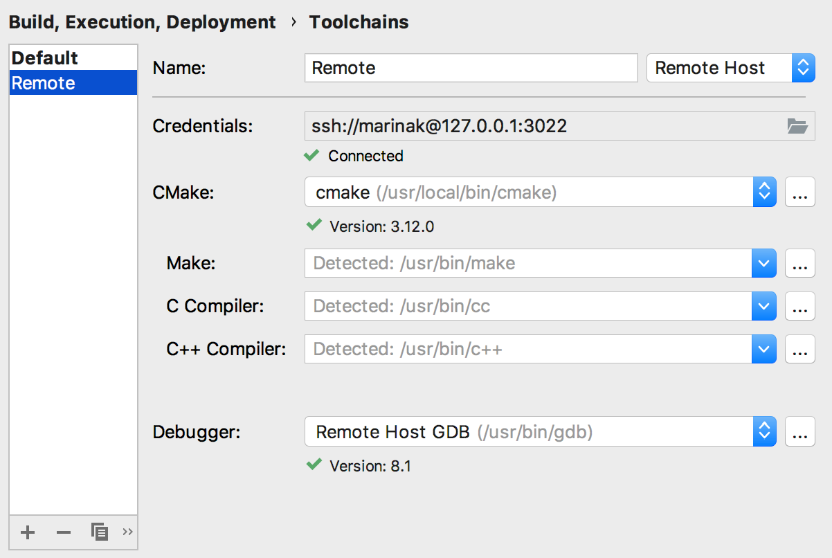 remote toolchain configured successfully