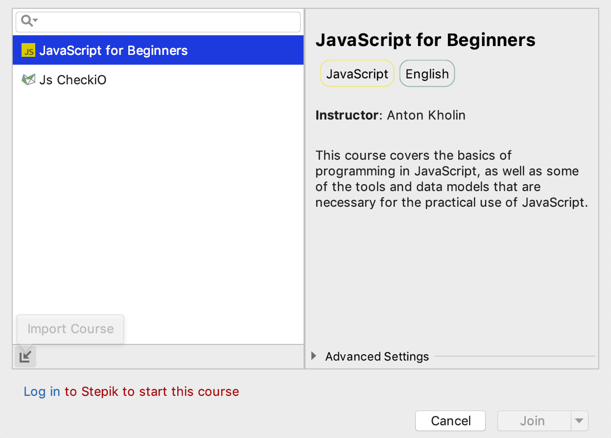 edu import course javascript
