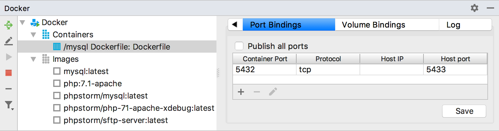 The Port Bindings tab