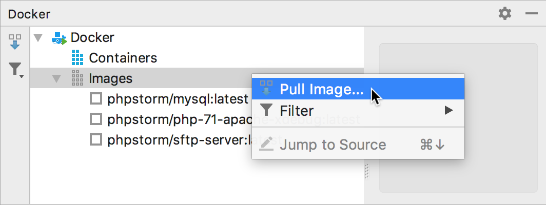 The Pull Image context menu item