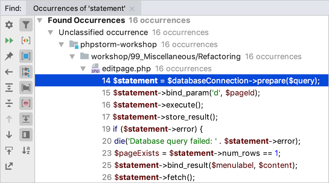 Found Occurrences in the Find tool window