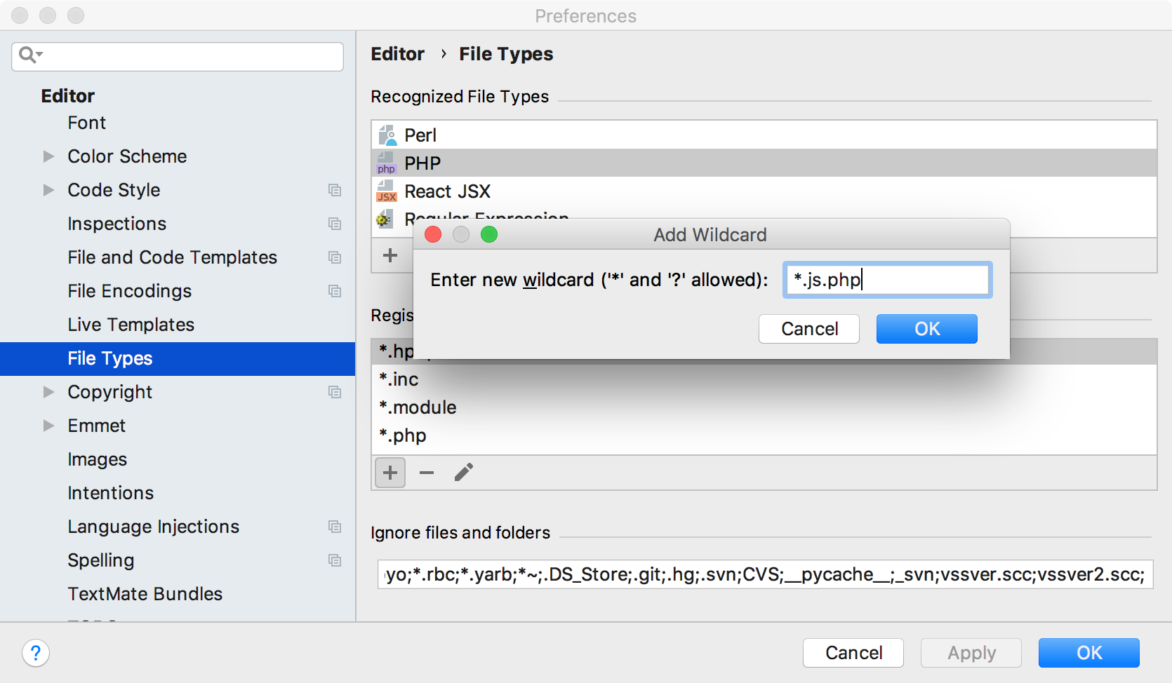 ps mixed syntax highlighting file types prefs
