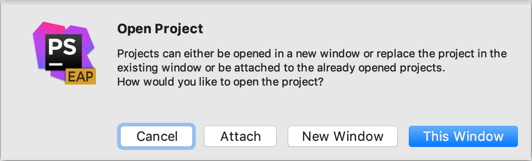 Open project in new window prompt