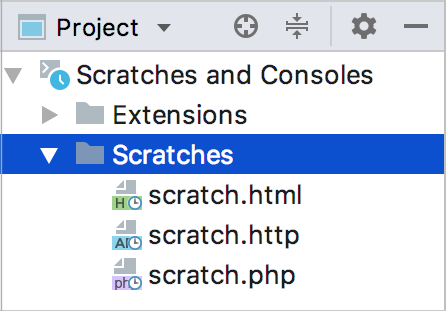 Scratches files in the Project window