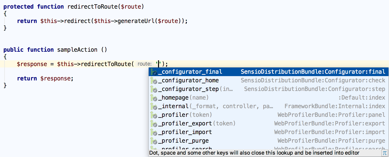 ps symfony create helper function route completion