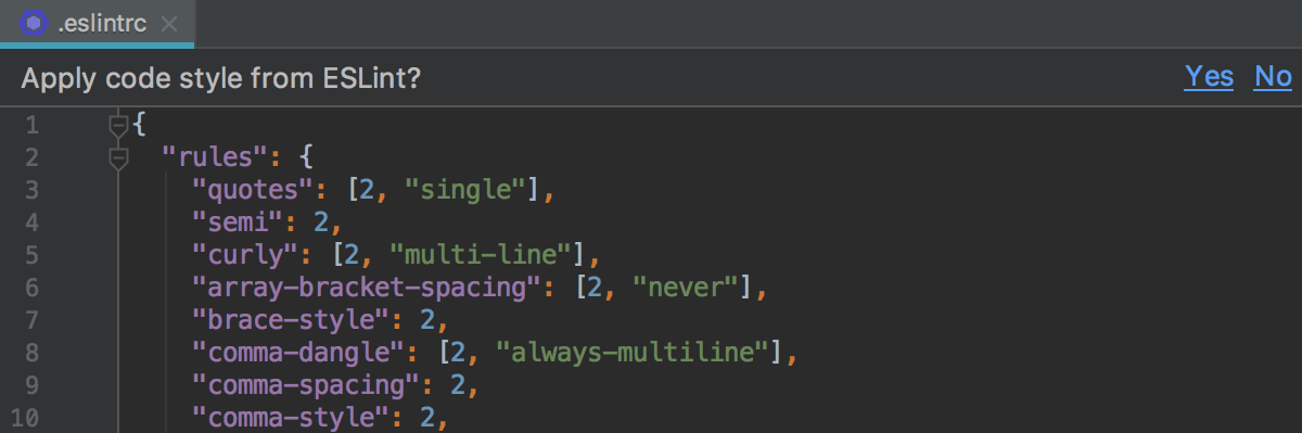 AppCode suggests importing the code style from ESLint
