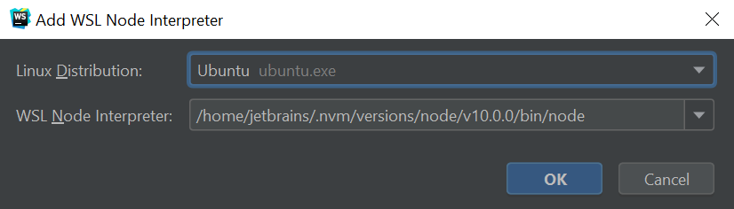 Specifying the Linus distribution and the path to Node.js