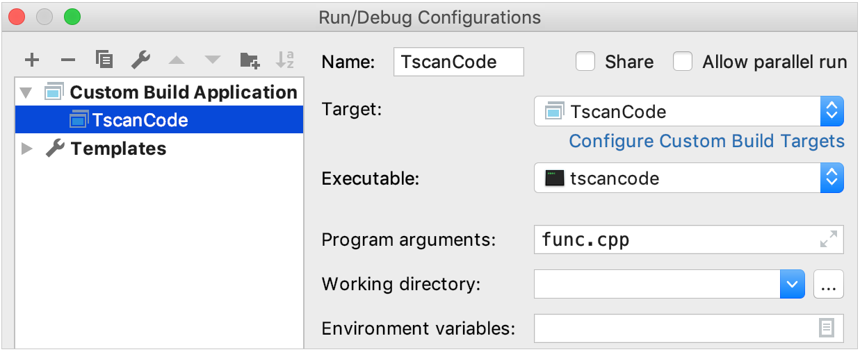 custom run-debug configuration