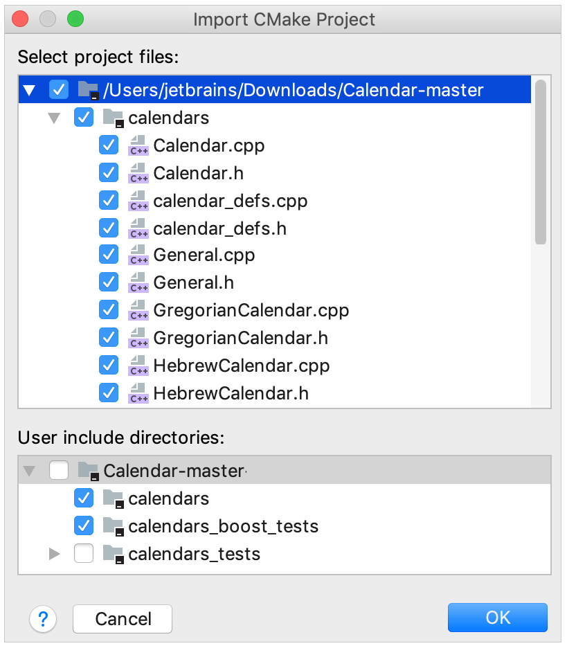 import cmake project dialog