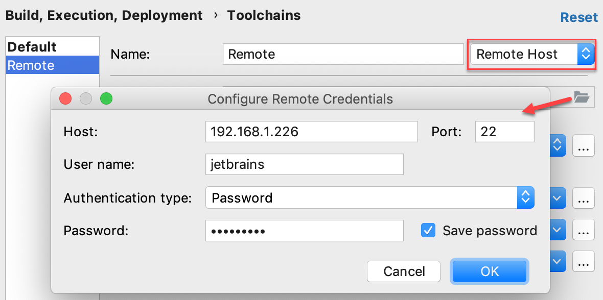 credentials to access the remote host