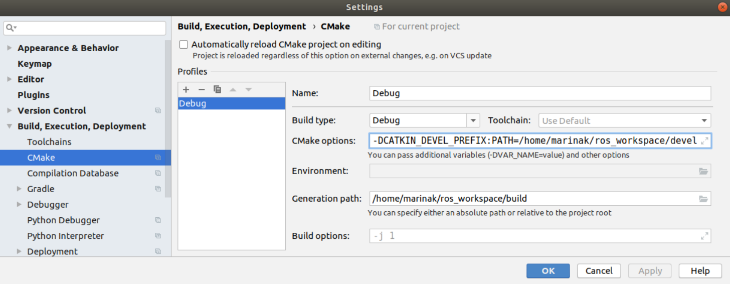cmake settings for ros projects