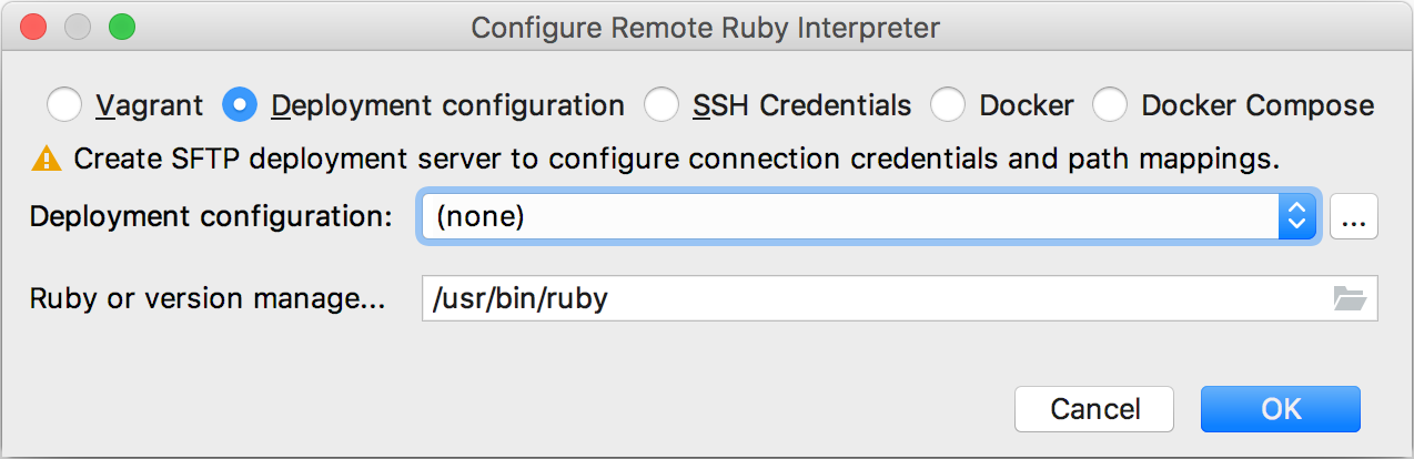 configure remote ruby interpreter dialog