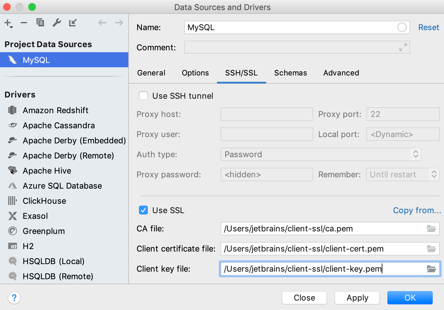 Connect to a database with SSL