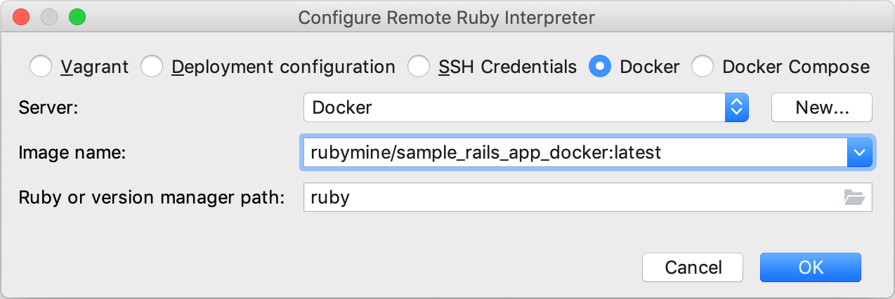 Configure remote Ruby interpreter: Docker